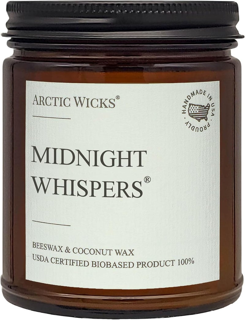 Arctic Wicks Midnight Whispers Scented Candle | 9oz Amber Jar | Non-Toxic Coconut & Beeswax Candles | Hand-Poured Clean Burning Candle | Rich Sandalwood Scent | 100% USDA Biobased - Image 1